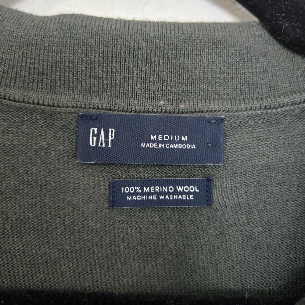 GAP Men's Merino Wool Long Sleeve Polo Shirt Dark Green Size Medium - Picture 3 of 4